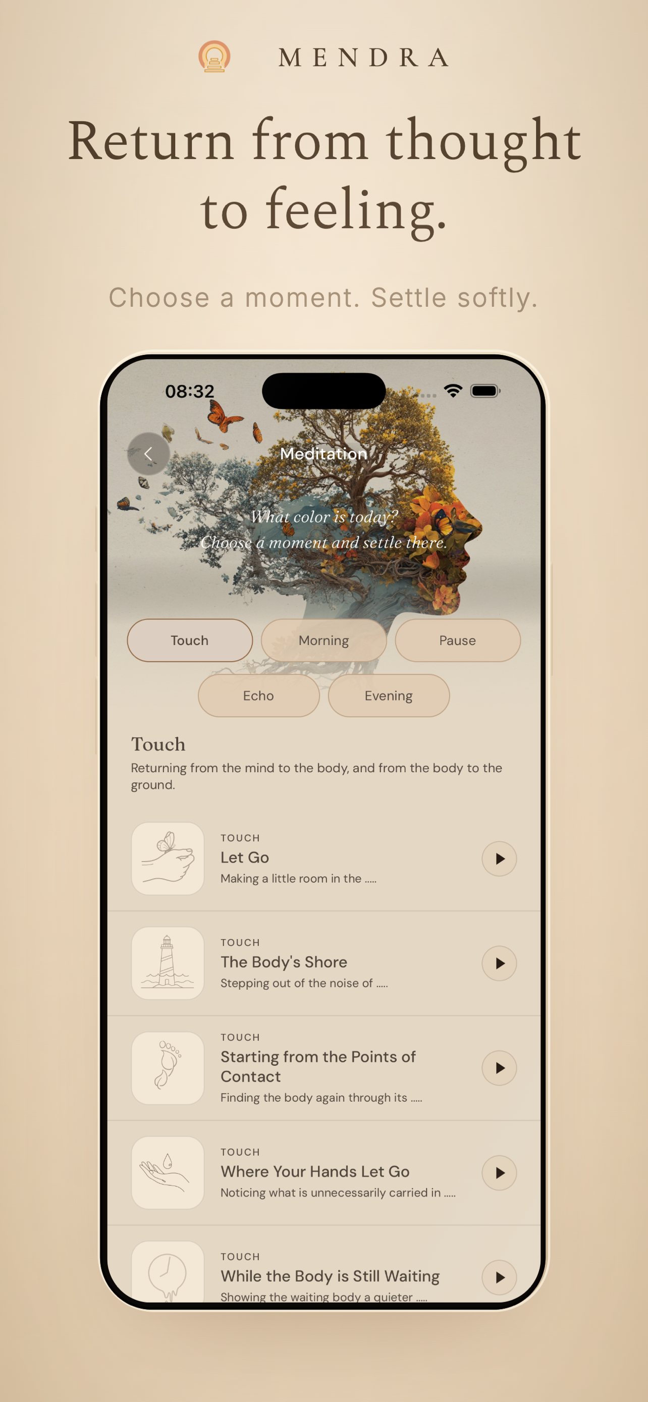 Mendra guided reflection and meditation screen