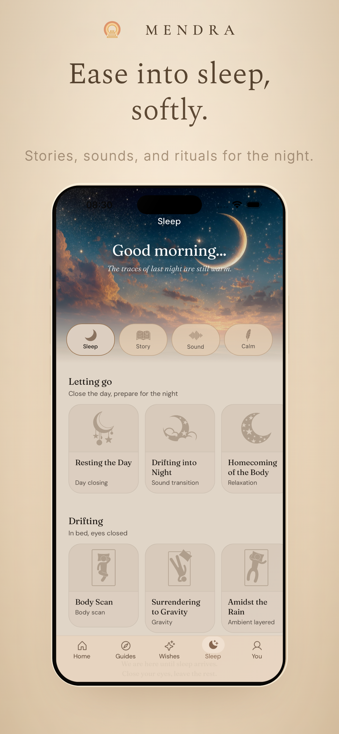 Mendra sleep sounds and bedtime rituals screen