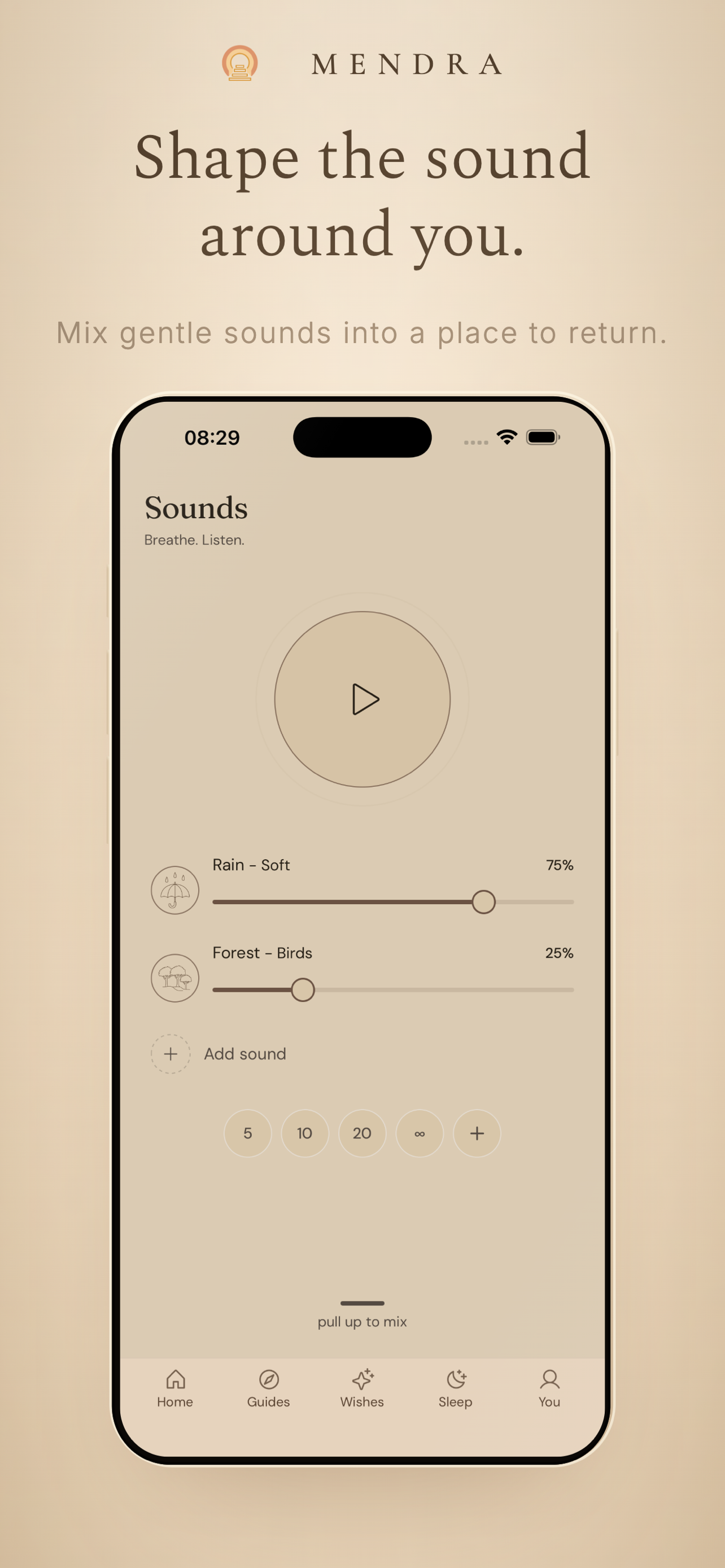 Mendra calming soundscapes player screen